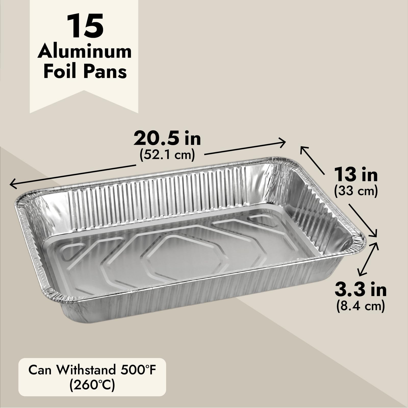 15 Pack Aluminum Foil Pans 21 X 13, Full Size Trays For Steam Table, Food, Grills, Baking, Bbq
